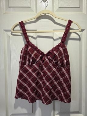 No Boundaries Burgundy Plaid Tank Top